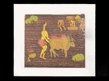 SIGNED A A ALMEKAR  INDIAN MIX MEDIA GENRE PAINTING