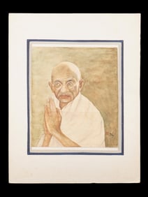 SIGNED NANDALAL BOSE  WATERCOLOR GANDHI PAINTING