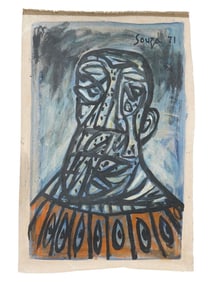 MID CENTURY INDIAN SCHOOL PAINTING SIGNED SOUZA 1971