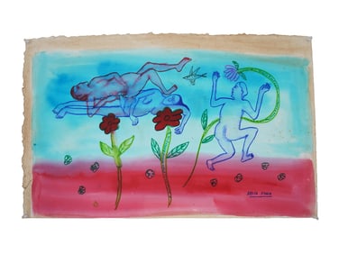 MID CENTURY INDIAN SCHOOL PAINTING SIGNED A. SINGH