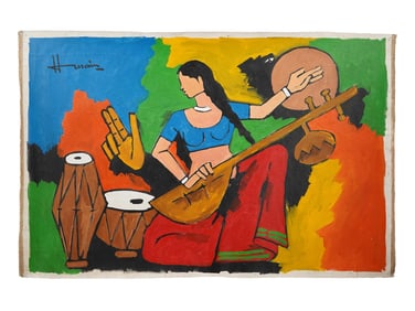 AFTER MF HUSAIN INDIAN ACRYLIC PAINTING WITH COA