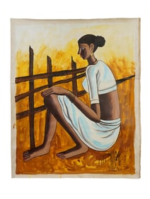 MID CEN INDIAN OIL PAINTING SIGNED B. PRABHA WITH COA