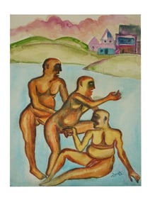 INDIAN WATERCOLOR PAINTING SIGNED BHUPEN KHAKHAR