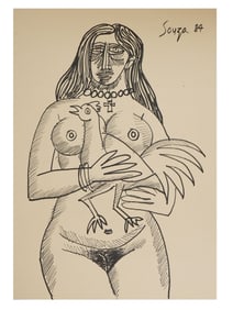 ATTR TO FN SOUZA INDIAN FEMALE NUDE PAINTING