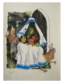 ATTR TO MF HUSAIN INDIAN PAINTING MOTHER THERESA