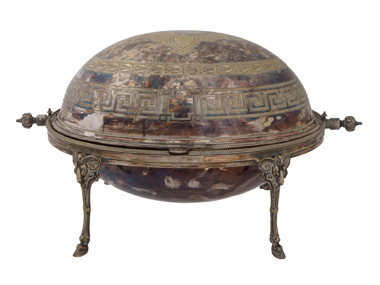 ANTIQUE BRITISH GOUT GREC SILVER PLATE WARMING TRAY (1 of 10)