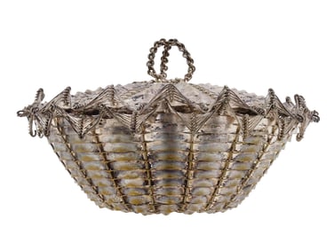 SILVER PLATED COVERED WOVEN DESIGN FRUIT BASKET