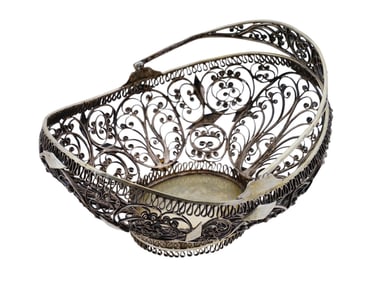 RUSSIAN FOLIAGE DESIGN SILVER FILIGREE FRUIT BASKET