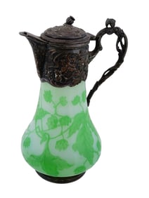 ANTIQUE VICTOR SAGLIER ART NOUVEAU GLASS SILVER PITCHER