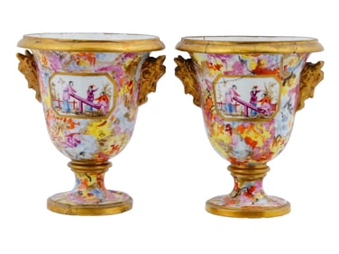 ANTIQUE FRENCH SEVRES PORCELAIN CHINOISERIE FOOT VASES