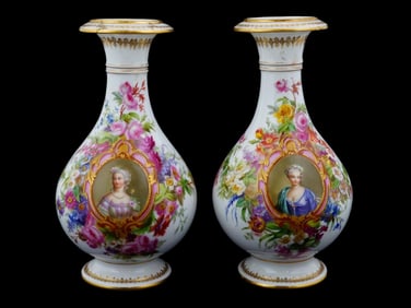 ANTIQUE 19TH C EUROPEAN PORCELAIN PORTRAIT VASES