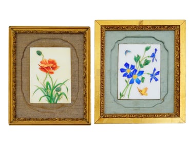 PAIR OF ENGLISH ARTS AND CRAFTS ENAMEL CERAMIC PLAQUES