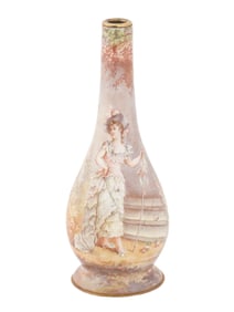 VINTAGE AUSTRIAN ROCOCO MANNER HAND ENAMEL VASE