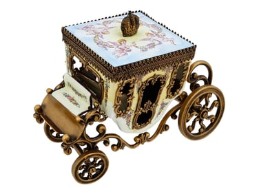 ANTIQUE VIENNESE BRONZE MINIATURE COACH JEWEL CASKET