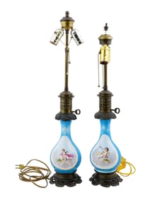 ANTIQUE FRENCH CHINOISERIE PORCELAIN TABLE LAMPS