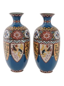 VINTAGE JAPANESE CLOISONNE ENAMEL VASES DRAGON PANELS