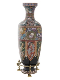 ANTIQUE MEIJI ERA JAPANESE ENAMEL GOLDSTONE VASE