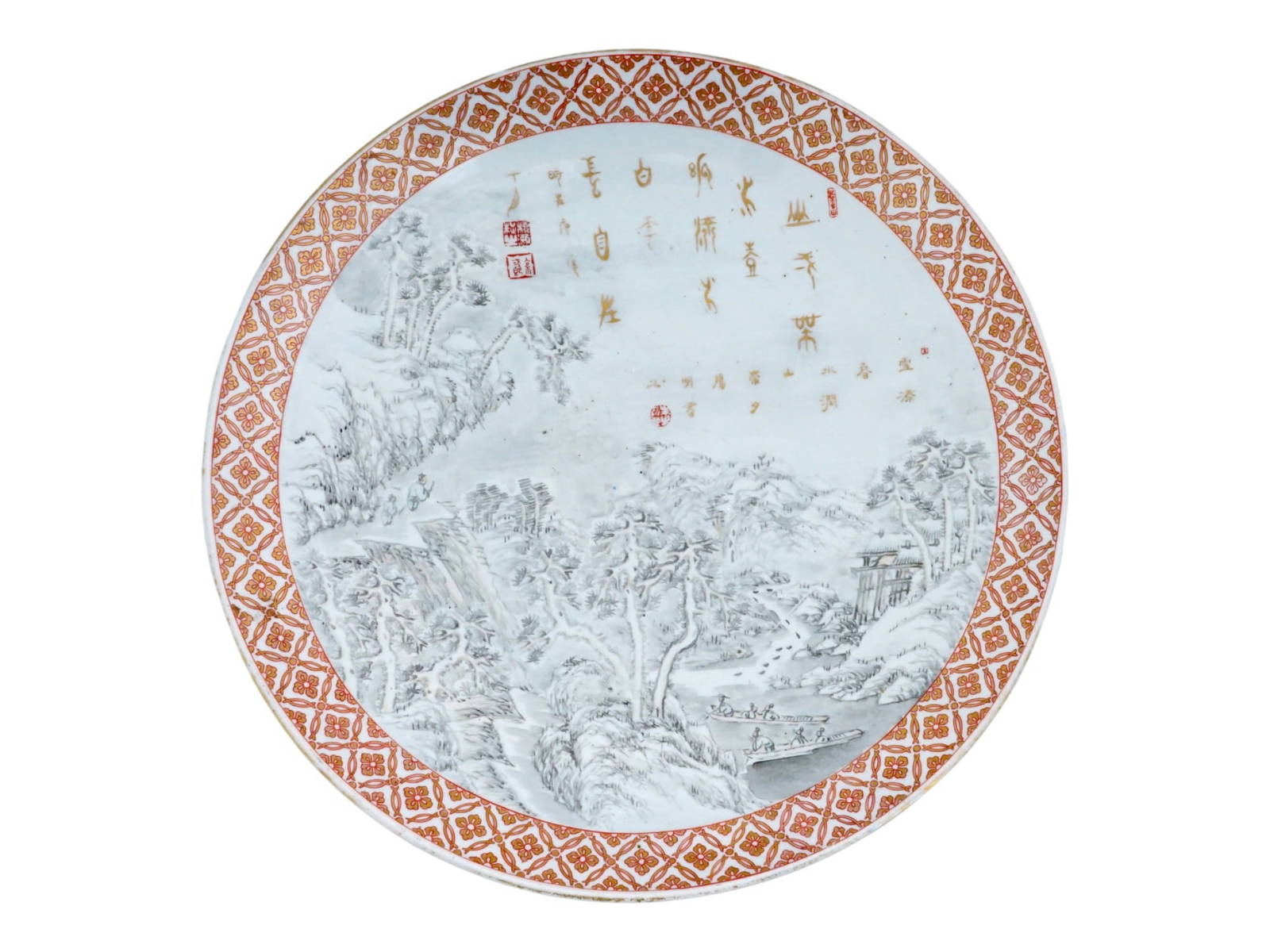 CHINESE HAND PAINTED PORCELAIN CHARGER SIGNED