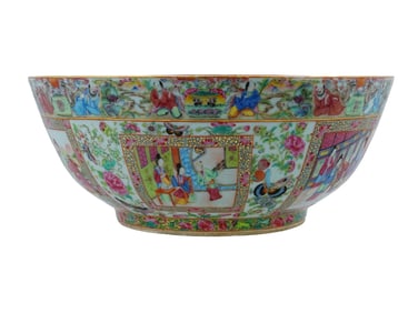 CHINESE EXPORT ROSE MEDALLION PORCELAIN PUNCH BOWL