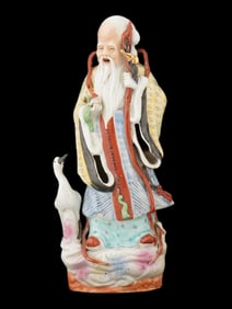 ANTIQUE CHINESE PAINTED PORCELAIN GOD WISDOM FIGURINE