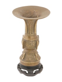 ANTIQUE 19TH C CHINESE QING GU FORM BRONZE VASE