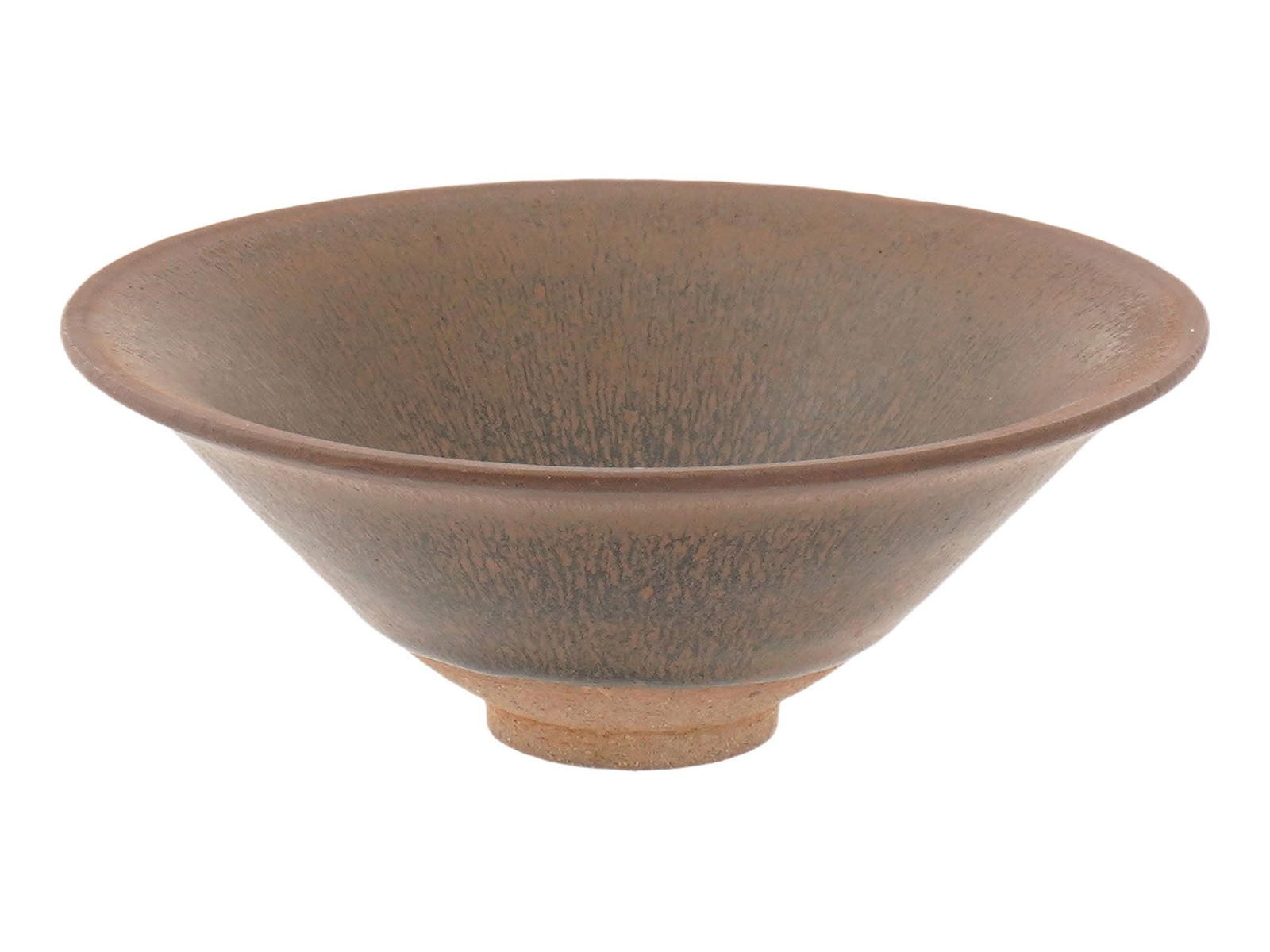 ANTIQUE CHINESE QING JIAN WARE HARES FUR TEA BOWL: An antique Chinese glazed stoneware tea bowl. Qing dynasty, late 19th century. Taper shape. The brown and black hues of tea bowls such as this, usually referred to as Hares Fur, were considered among