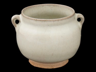 ANTIQUE CHINESE JUN STYLE TWIN HANDLED CERAMIC JAR