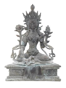 ASIAN SILVER PATINATED BRONZE SCULPTURE WHITE TARA