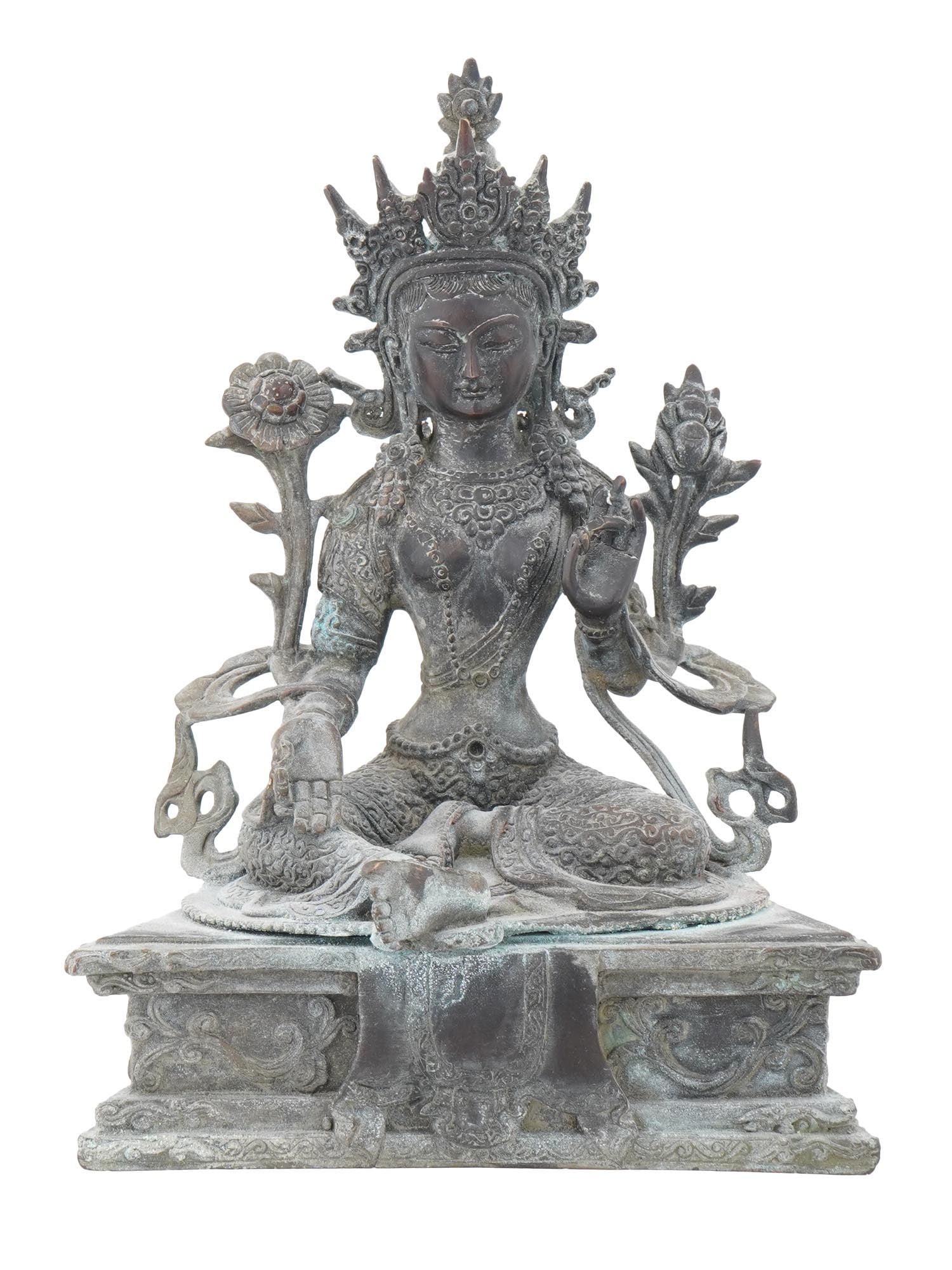 ASIAN SILVER PATINATED BRONZE SCULPTURE WHITE TARA (1 of 6)