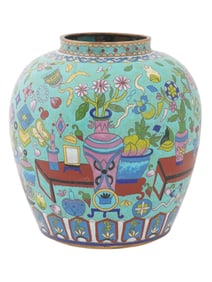 VTG CHINESE HUNDRED ANTIQUES CLOISONNE ENAMEL VASE