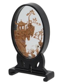 VTG CHINESE GLASS WOOD CORK LANDSCAPE DIORAMA DECOR