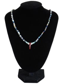 ANCIENT ROMAN GLASS AGATE AND FAIENCE BEAD NECKLACE