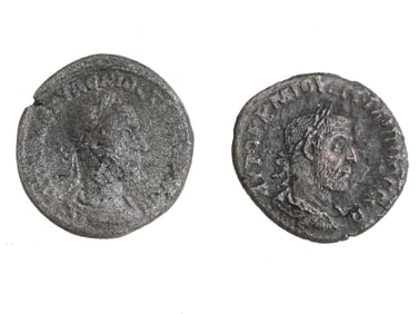 TWO ANCIENT ROMAN TETRADRACHM SILVER COINS 100 TO 300AD