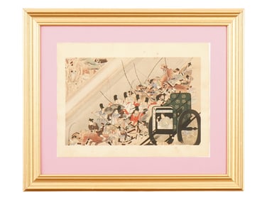JAPANESE WOODBLOCK OF MEDIEVAL BATTLE SCENE