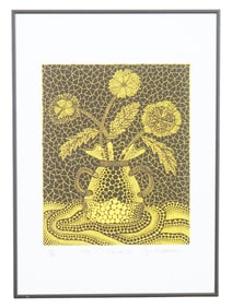 YAYOI KUSAMA JAPANESE ABSTRACT SILKSCREEN WITH COA