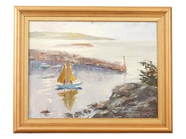 COASTAL SCENE OIL PAINTING SIGNED CARMEN LINGAR