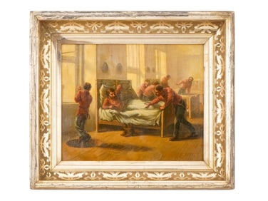 EUROPEAN SCHOOL GENRE SCENE OIL PAINTING FRAMED