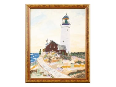 ARLENE GADE AMERICAN OIL PAINTING OF LIGHTHOUSE 1970