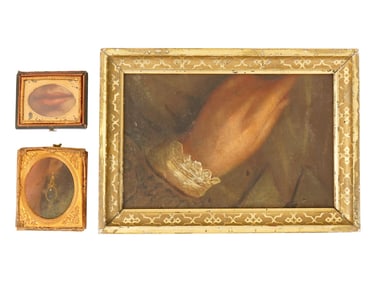 LOT OF MINIATURE LOVERS EYE TYPE OIL PAINTINGS