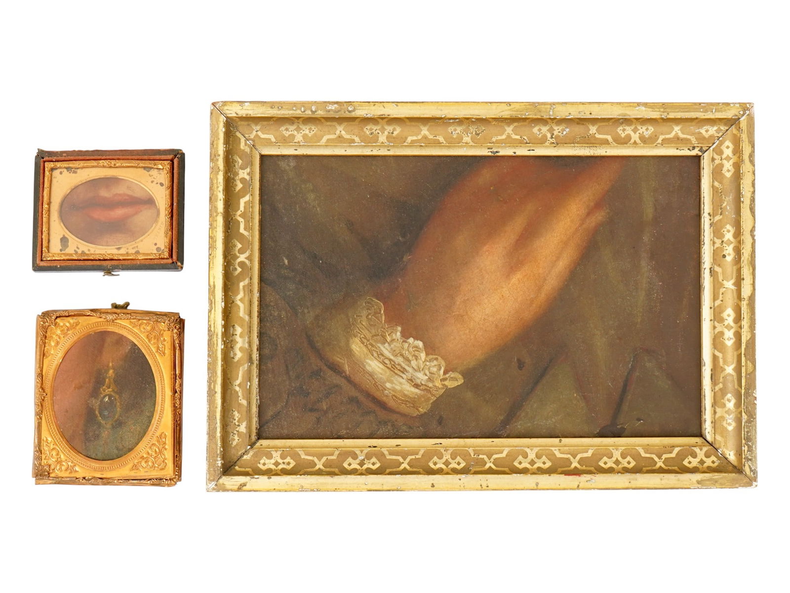 LOT OF MINIATURE LOVERS EYE TYPE OIL PAINTINGS (1 of 6)