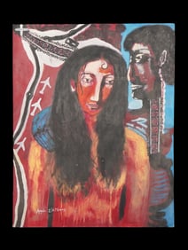 INDIAN MIXED MEDIA PAINTING SIGNED ANJOLIE ELA MENON