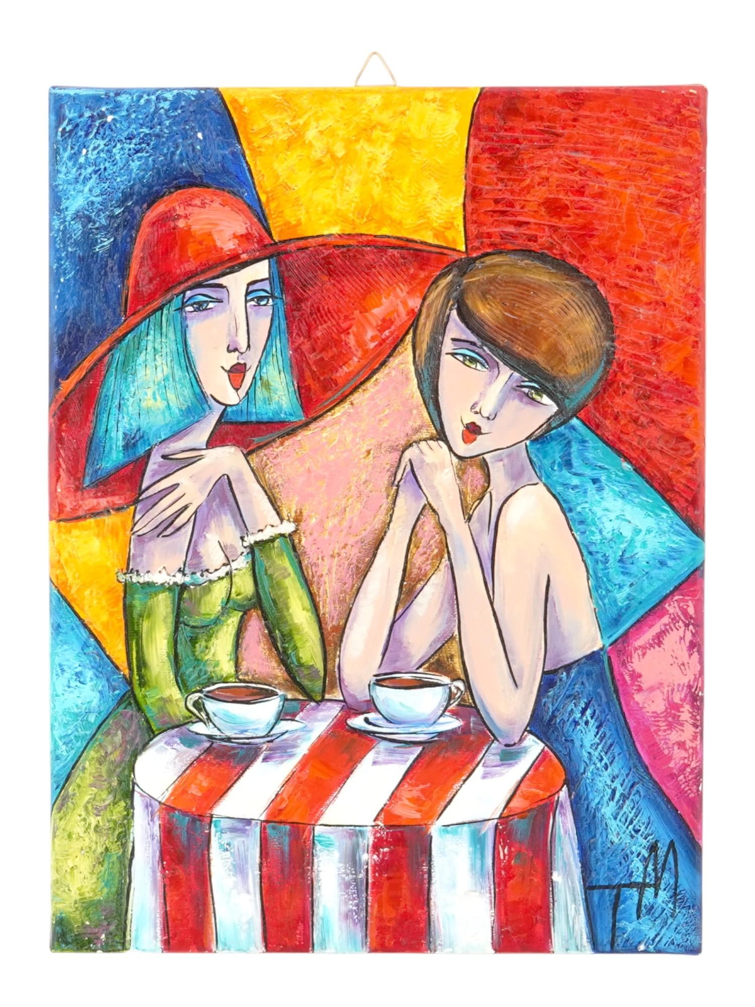 MIXED MEDIA PAINTING BY TATIANA MOROZOWA WITH COA: Tatiana Morozowa, a Contemporary Belorussian artist, a mixed media painting on canvas, Sweet Chocolate. Signed with a monogram, lower right. Additionally signed, inscribed, and dated 2020, on the back