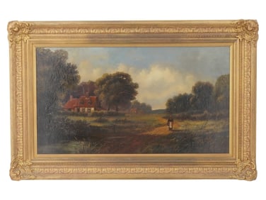 BRITISH RURAL LANDSCAPE OIL PAINTING BY F WALTERS