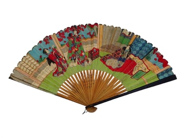 ANTIQUE JAPANESE NOH THEATER FOLDING FAN