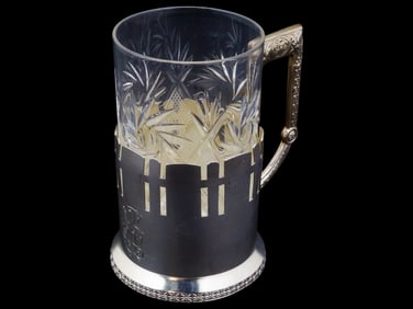 RUSSIAN 84 SILVER CUP HOLDER WITH CUT GLASS CUP