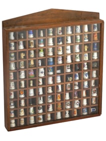 PORCELAIN AND METAL THIMBLES IN WOODEN CASE