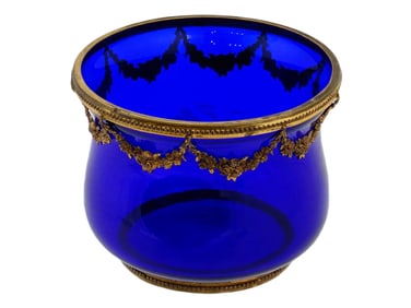 VINTAGE GERMAN GILT BRONZE MOUNTED COBALT GLASS VESSEL