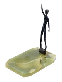 ART DECO BRONZE FIGURE GREEN ONYX VIDE POCHE TRAY