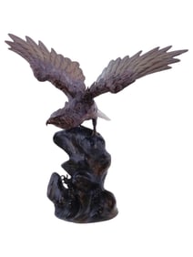 JAPANESE BRONZE SCULPTURE OF EAGLE ON A ROCK