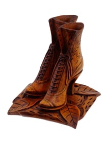 ANTIQUE VICTORIAN WALNUT MATCH HOLDER LACE UP BOOTS